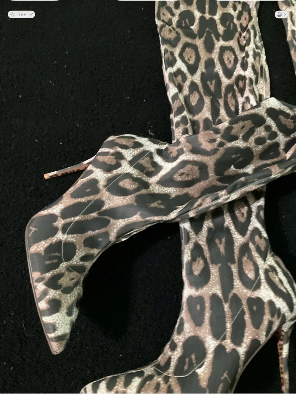 Leopard Print Pointed Toe Stiletto Boots - Black & Gold